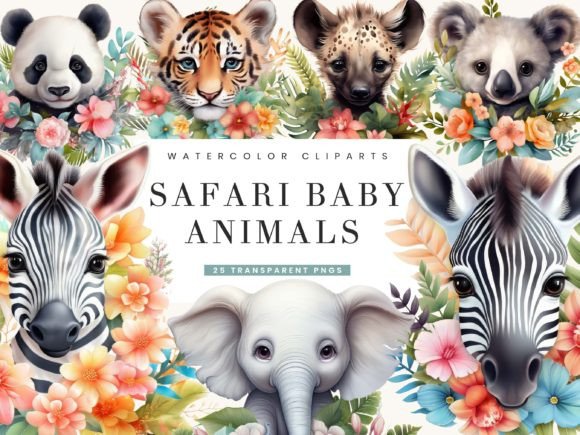 Download Watercolor Safari Baby Animals Clipart - Premium Bundle