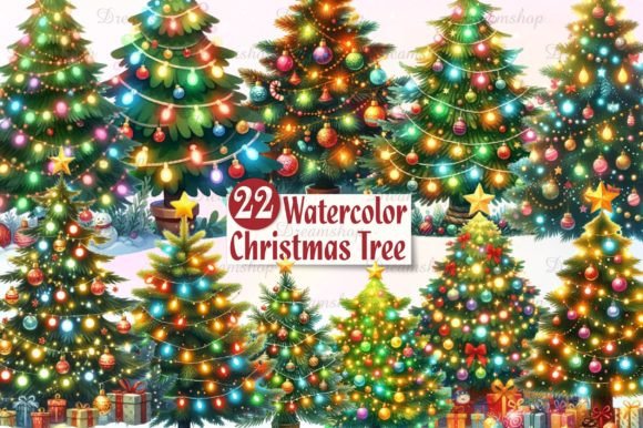 Download Watercolor Christmas Tree Clipart - Premium Bundle